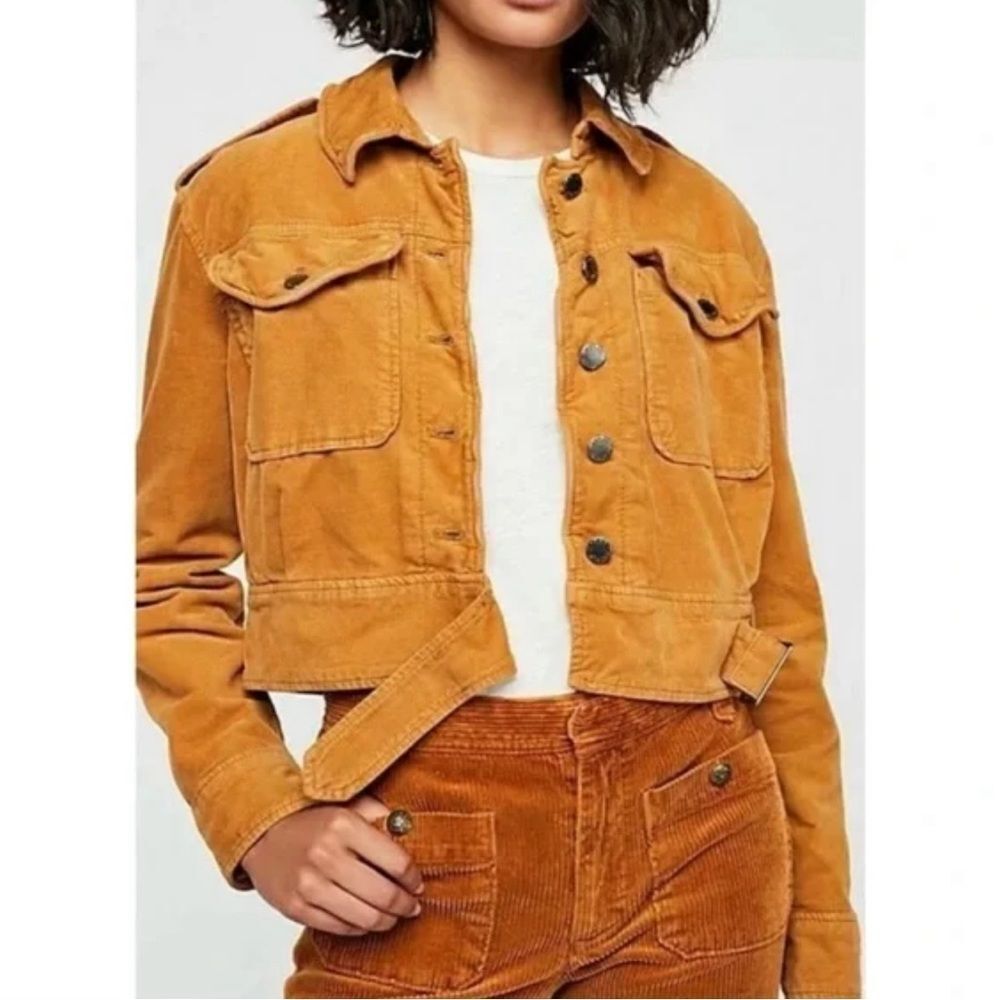 Free People Mustard Corduroy Cropped Jacket